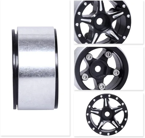 Miniatura 7 de Ruedas Micro 1.0 Beadlock con tuercas de seguridad para actualizaciones mecanizadas CNC de aluminio SCX24 1/24 (paquete de 4) (tipo 2)