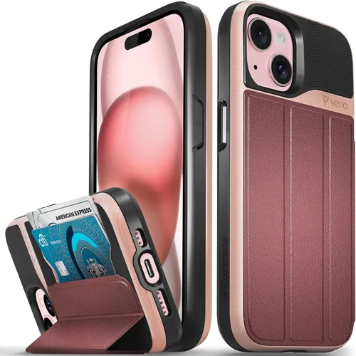 Miniatura 50 de VENA vCommute Funda tipo cartera compatible con Apple iPhone 14 (15.5 cm), funda de cuero con tapa plegable, tarjetero con función de soporte