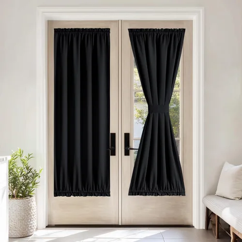 Miniatura 111 de NICETOWN Cortinas opacas unicolor con aislamiento térmico para puerta francesa, granja, oscurecimiento de habitación, puertas y ventanas de Marrón