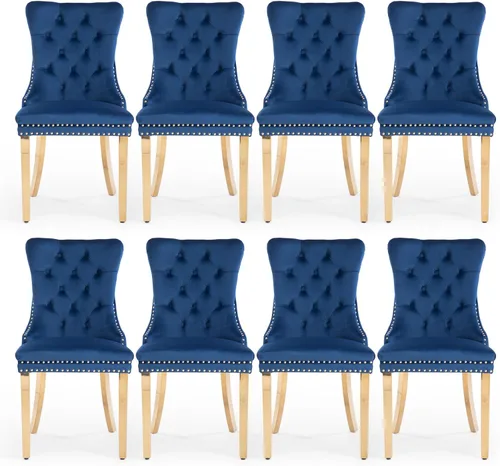 Miniatura 123 de Juego de 2 sillas de comedor tapizadas de terciopelo, sillas laterales de cocina de estilo moderno con ribete de cabeza de clavo y patas de madera