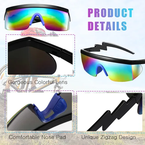Miniatura 3 de 3 pares de gafas de sol retro semi sin montura de los años 80 y 90 con zigzag lentes transparentes de color arcoíris para hombres y mujeres
