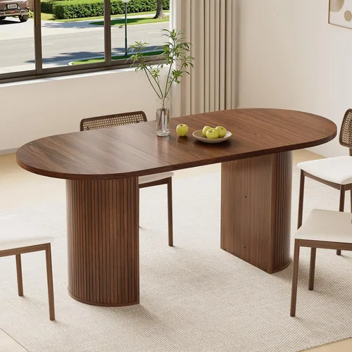 Miniatura 10 de HOMMPA Mesa de comedor redonda de 48 pulgadas para mesa de cocina de 4 a 6 pulgadas, mesa de comedor con base de tira de madera para cocina