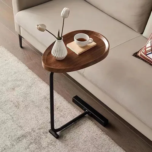 Miniatura 5 de Mesa auxiliar pequeña en forma de C de 2 piezas con marco de metal, mesa de sofá, bandeja de TV, mesita de noche, soporte portátil para laptop, mesa