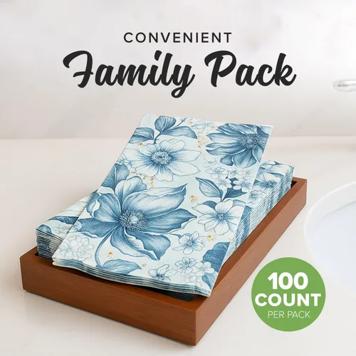 Miniatura 2 de SimuLinen Toallas de mano desechables de jardín azul con flores para baño, toallas para invitados de un solo uso con tacto de lino, papel de seda