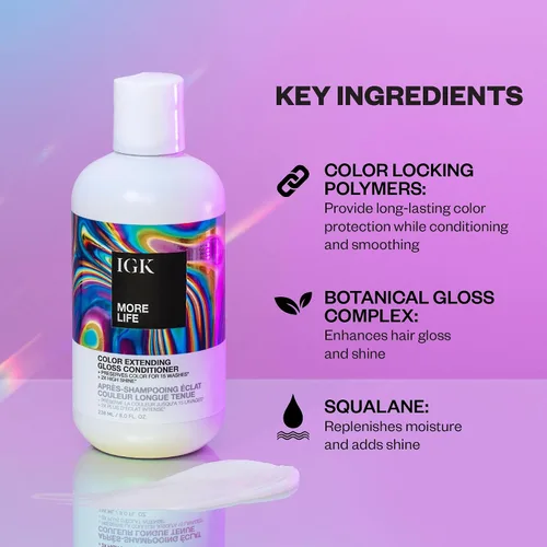 Miniatura 3 de IGK MORE LIFE Color Extending Conditioner Extends Color While Boosting Gloss and Softness Helps Protect Color-Treated Hair from Fade