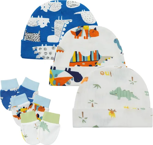Zando Gorros y manoplas unisex para bebés, gorro de hospital para recién nacidos, con guantes antiarañazos, conjunto para bebés y niños