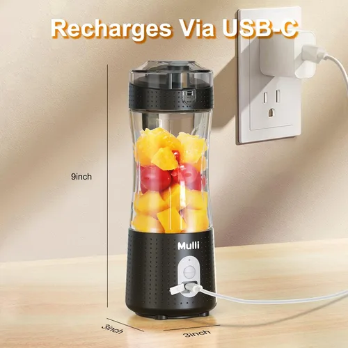 Miniatura 3 de Mulli - Licuadora personal de grado profesional de 18 K RPM - Trituradora de hielo recargable USB-C, licuadora de viaje para gimnasio, campamento