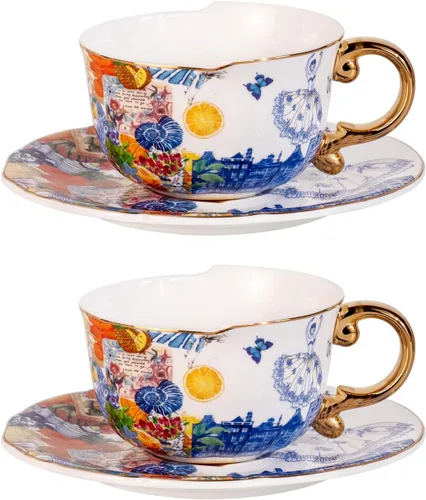 Miniatura 28 de KAMMAK Juego de 2 tazas de té y platillos, tazas de café de porcelana fina, tazas de café expreso apilables, demitasse de cerámica para café