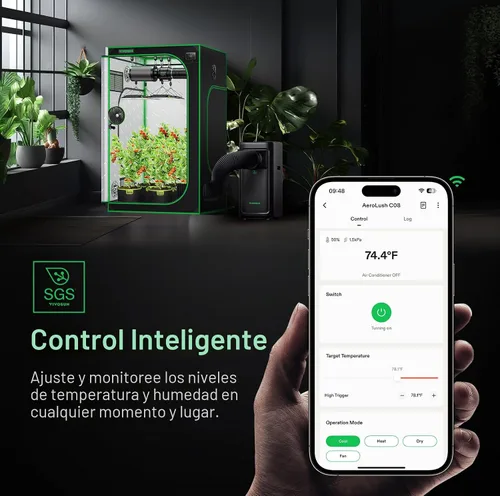 Miniatura 3 de VIVOSUN AeroLush C08 - Aire acondicionado inteligente, 8000BTU, función 4 en 1, con sonda de sensor de temperatura y humedad, control remoto