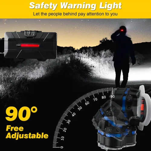Miniatura 3 de Elmchee Linterna frontal recargable, 18000 lúmenes, lámpara de cabeza brillante de 8 LED, 16 modos de luz ajustable con sensor de movimiento con luz