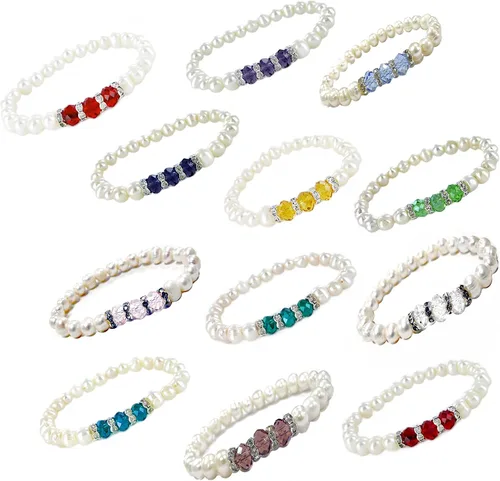 Miniatura 4 de Linpeng Elegante pulsera de piedra natal de perlas cultivadas de agua dulce para mujer, color rojo, 7 5 pulgadas de EE. UU