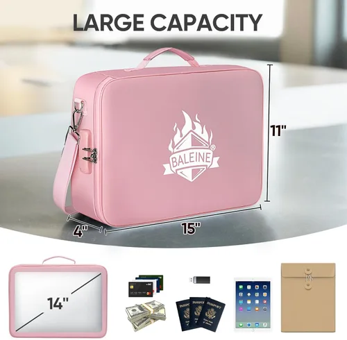 Miniatura 3 de BALEINE Caja de Documentos Ignífuga con Cerradura, Bolsa de Documentos Ignífuga Portátil Impermeable Cajas de Archivos Ignífugas para Documentos