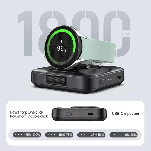 Miniatura 5 de Cargador portátil para cargar Samsung Watch, SwanScout 303S, cargador inalámbrico de 1800 mAh para Galaxy Watch 8 Classic/8/7/Ultra/6/6 Classic/5/5