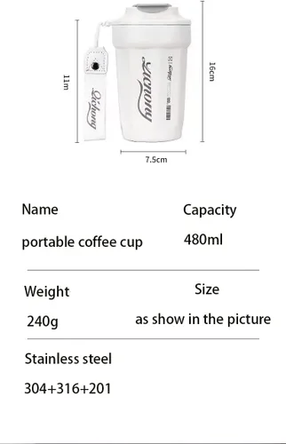 Vaso térmico de acero inoxidable 316 de 16 onzas con aislamiento al vacío – Taza de viaje para café a prueba de derrames con tapa – Taza térmica