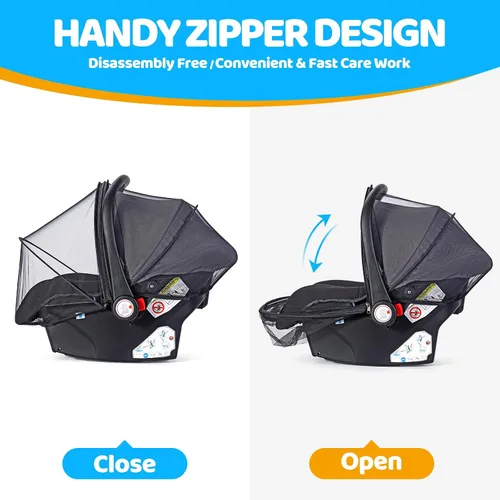 Miniatura 3 de Orzbow Mosquitera de bebé para asiento de automóvil Doona Funda de asiento de automóvil infantil de verano Funda de malla transpirable para Negro