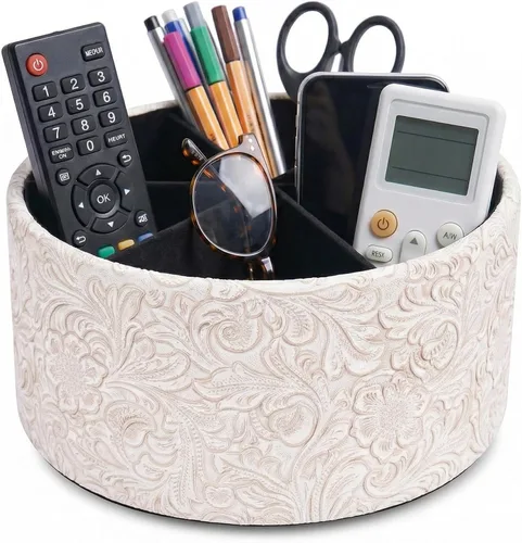 Miniatura 15 de lizimandu Organizador Redondo de Cuero para Suministros de Arte, Soporte para Control Remoto, Rotación de 360 Grados, Soporte Multifuncional