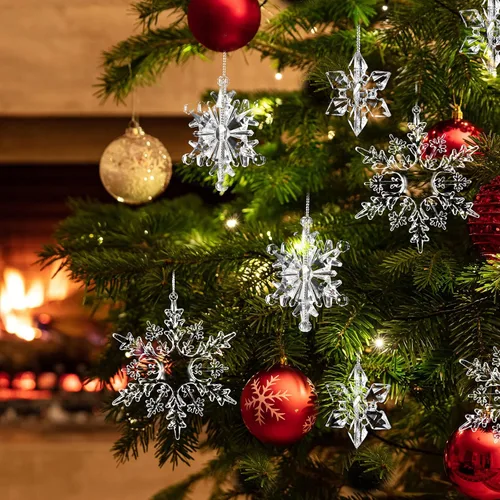 Miniatura 4 de 36 Piezas de Adornos de Copo de Nieve de Navidad, Adornos de Árbol de Navidad de Cristal Iridescente, Adornos de Árbol de Navidad de Plástico
