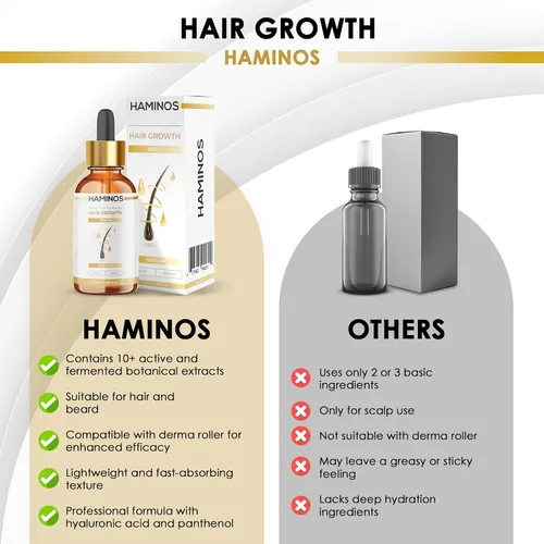 Miniatura 2 de HAMINOS Suero para el crecimiento del cabello con romero, ginseng, jengibre y péptidos, estimula y fortalece, anti pérdida de cabello