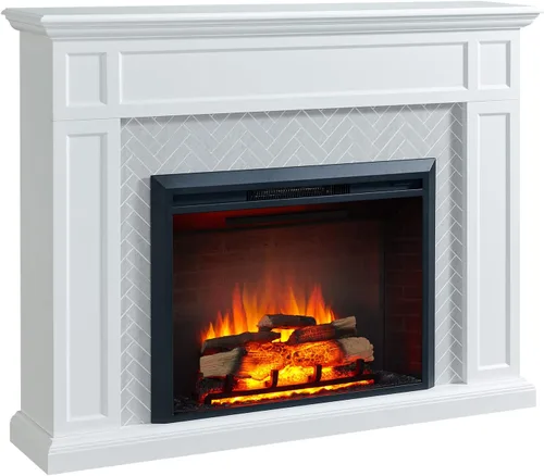 Miniatura 4 de LegendFlame® Hailey - Chimenea eléctrica con mantel envolvente de 55 pulgadas e inserto Carl de 28 pulgadas, color blanco crema con acabado