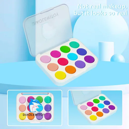 Miniatura 6 de Kit de maquillaje de simulación para niñas, 15 piezas, azul Juguetes cosméticos falsos, para edades de 3, 4, 5, 6, 3-6 años, regalos de cumpleaños