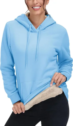 Miniatura 120 de MAGCOMSEN Sudaderas con capucha para mujer, con forro de sherpa, de vellón, para invierno, cálido, pesado, de algodón, con bolsillo