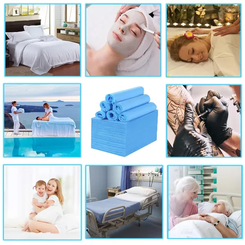 Miniatura 7 de 100 piezas de sábanas desechables azules de tela no tejida para spa, cubierta de cama para masajes tatuajes de belleza, 31 x 71 pulgadas