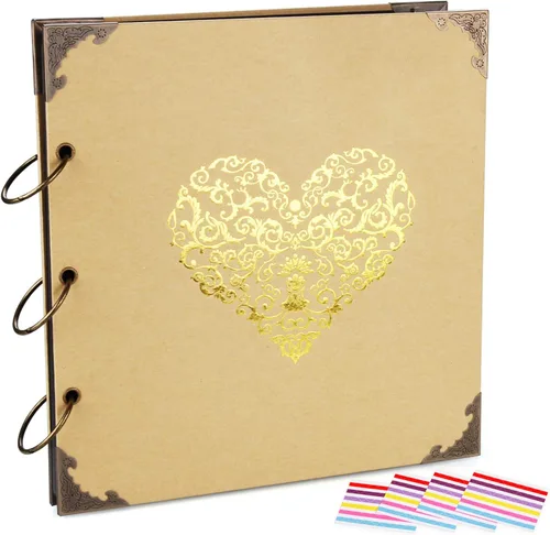 Álbum de fotos de bricolaje, 10 x 10 pulgadas, 50 páginas de doble cara, carpeta vintage de tres anillos de tapa dura con 408 piezas de 6 colores