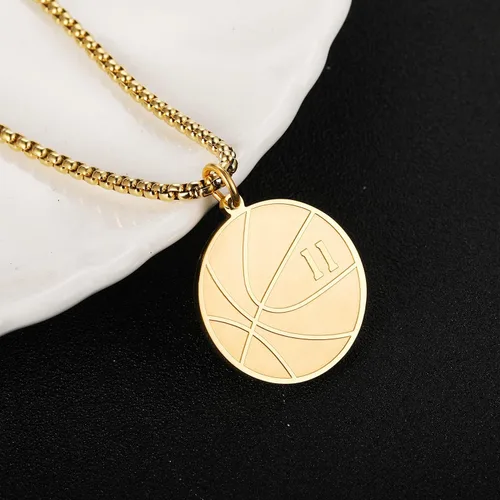 Miniatura 2 de Susook Collar con números de baloncesto para niños, colgante de baloncesto de acero inoxidable dorado, joyería deportiva, regalos para hombres