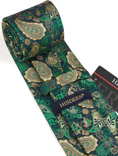Miniatura 179 de HISDERN Corbatas para hombre, corbata de cachemira y bolsillo cuadrado tejido clásico floral para hombre, corbata de fiesta de boda