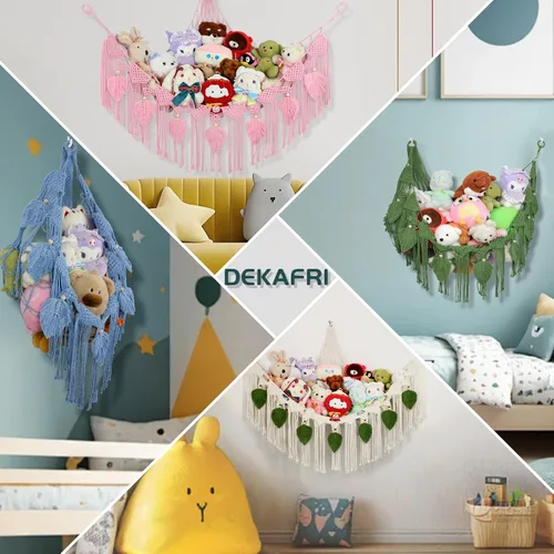 Miniatura 6 de Hamaca de animales de peluche, red de peluche en la esquina para almacenamiento de animales de peluche, red montada en la pared, organizador de Azul