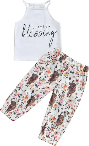 Miniatura 8 de Mandizy Conjunto de ropa de otoño para bebé niña pequeña, sudadera de manga larga con estampado de letras bendecidas, pantalones de camuflaje