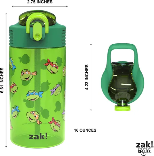Miniatura 5 de Zak Designs Teenage Mutant Ninja Turtles - Botella de agua para niños para la escuela o viajes, paquete de 2 botellas de agua de plástico duradero