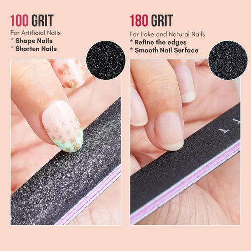 Miniatura 2 de Makartt Lima de uñas, tablas de esmeril de grano 100/180 para uñas, kit profesional de limas de doble cara lavables para lima de uñas media y suave