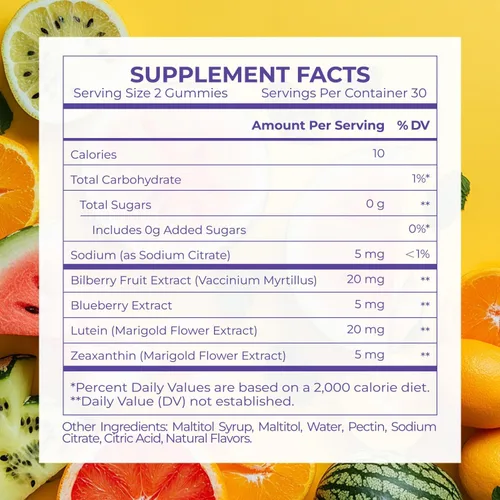 Miniatura 4 de Gomitas de vitaminas oculares de luteína y zeaxantina para la salud diaria de los ojos, 20 mg de luteína, sin azúcar, gomita de alta potencia
