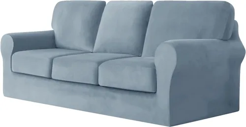 Miniatura 65 de UNBBRRL Fundas de sofá de 3 piezas para sofá, funda de terciopelo elástico para sillón con 1 funda de cojín de asiento y 1 funda de respaldo
