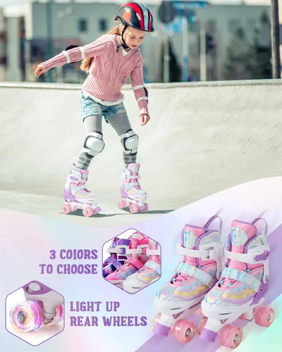 Miniatura 7 de Gonex Patines de ruedas para niñas, niños y mujeres con todas las ruedas iluminadas, patines ajustables para principiantes, niños pequeños