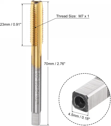 Miniatura 2 de uxcell Grifos rectos de flauta, M7 x 1 Métrica izquierda mano izquierda recubierto de titanio M35 cobalto máquina de acero de alta velocidad roscado