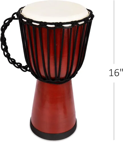 Miniatura 3 de ArtCreativity Set de tambor Djembe de madera de 16 pulgadas con baquetas, diseño de tambor africano de madera marrón rústico, instrumento musical