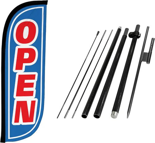 LookOurWay Kit de asta de bandera de plumas, pancarta publicitaria de 7 pies de alto con juego de poste de fibra de vidrio y pico de tierra para