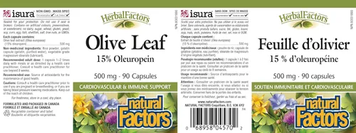 Miniatura 3 de HerbalFactors by Natural Factors, Hoja de Olivo 500 mg, Fórmula de Bienestar Natural, 90 Cápsulas