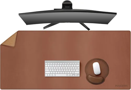 Miniatura 37 de MAIDERN Cubierta de mesa estrecha de 39.4" x 7.9", tapete reversible de cuero y corcho para mesa consola, protector de mesa largo y delgado