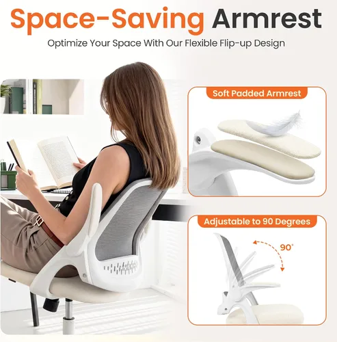 Miniatura 6 de NEO CHAIR Silla de oficina para computadora, silla de escritorio ergonómica para juegos, cómoda malla con brazos abatibles, soporte lumbar, ruedas