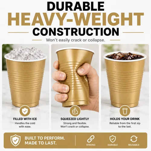 Miniatura 4 de Hanna K. Signature - Vasos desechables de plástico para fiestas, resistentes vasos dorados de 18 onzas, 50