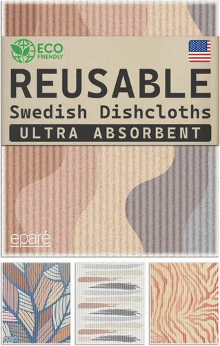 Miniatura 9 de Eparé Paños suecos para cocina – Paquete de 8 paños suecos absorbentes – Paños desechables para lavar platos – Paños de cocina lavables – Paños