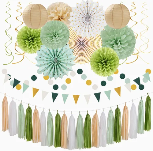 Miniatura 12 de Kits de decoración para fiestas negro blanco-plata - 33 piezas, banderas, guirnaldas con borlas para graduación, pompones de papel de seda tipo