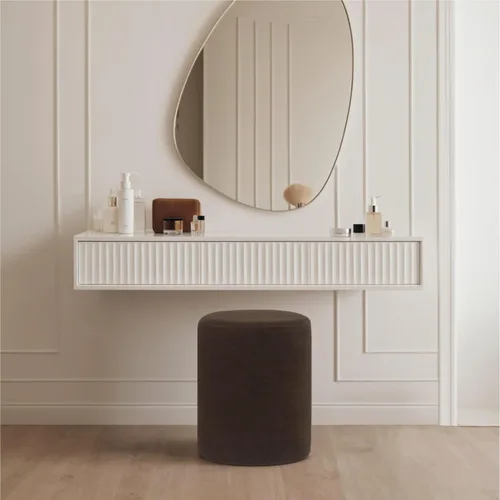 Miniatura 3 de O2B Otomana redonda moderna con asiento acolchado suave – Silla de tocador multifuncional, taburete tapizado reposapiés para sala de estar