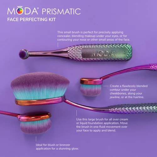 Miniatura 3 de MODA Prismatic - Juego de 4 brochas de maquillaje para perfeccionar la cara, filamentos sintéticos ultrasuaves para base sin costuras, mezcla