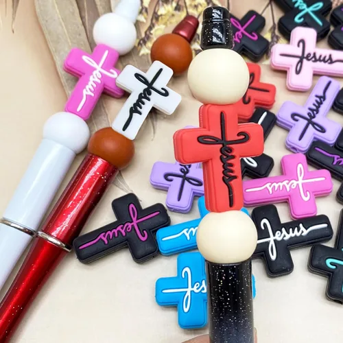 Miniatura 5 de 20 cuentas focales de silicona para bolígrafos, kit de fabricación de llaveros con dijes de fe de Jesús, formas surtidas para personajes de Cuentas