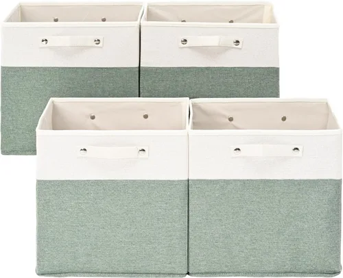 Miniatura 13 de FinishingBo Contenedores de almacenamiento de lino fino de 13 x 13 pulgadas con asas, cajas de cubo de tela, organizadores de cestas para estantes
