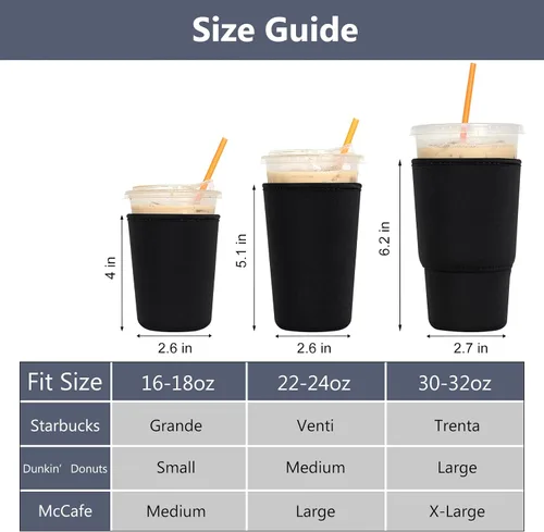 Miniatura 2 de Paquete de 3 fundas reutilizables para café helado - Xumbtvs funda aislante para bebidas frías, soporte de taza de café de neopreno (negro)